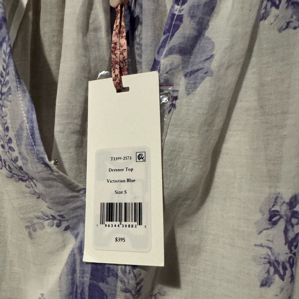 Loveshackfancy size small Floral Lace Trim Blouse - White and Purple - Picture 3 of 4